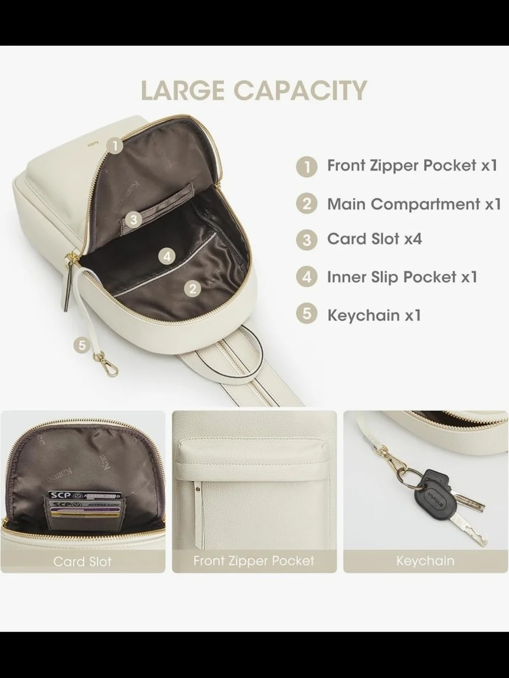 Cream Leather Crossbody Sling Bag - Women